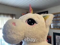 (2) Jumbo Plush Unicorns White Rainbow Purple 49 & 39 Stuffed Animal
