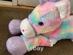(2) Jumbo Plush Unicorns White Rainbow Purple 49 & 39 Stuffed Animal