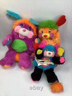 3 Vintage 1980s Mattel Popples Rockstar+Stuffed Animal Plush Toy 6, 10 (K3)