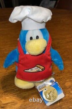 Disney Club Penguin Pizza Chef Blue Plush Stuffed Animal 8 with Coin & Tag New