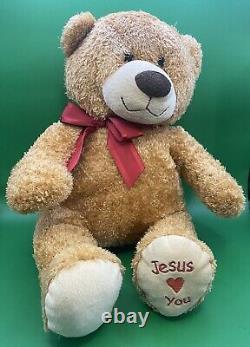 Family Christian 14 Plush Bear Stuffed Animal Jesus Loves You Brown Friendly