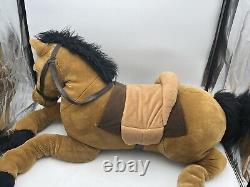HUGE Horse Plush With Saddle & Reins Black Stuffed Animal Hugfun Sit/Ride On 40