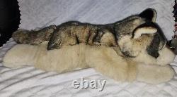 JAAG Wolf 20 Plush Beige Tan Black Brown Dog Realistic Stuffed Animal EXCELENT