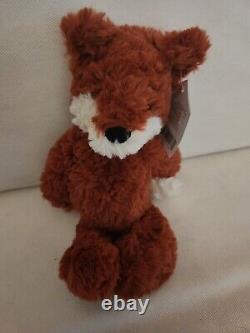 Jellycat Squiggles Fox Plush Rare With Red Ears Stuffed Animal London WITH TAGS
