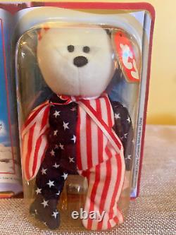 RARE Retired TY Beanie Baby Spangle 1999 International Plush Bear Stuffed Animal