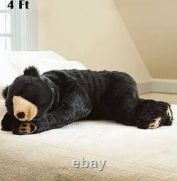 Stuffed Jumbo Black Bear Body Pillow Lifelike Soft Plush Animal 48 Giant Stuffy