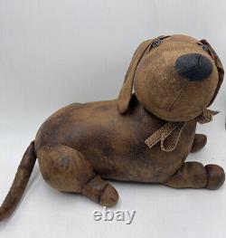 VTG Leather Dachshund Brown Dog Large Plush Stuffed Animal High Quality 22