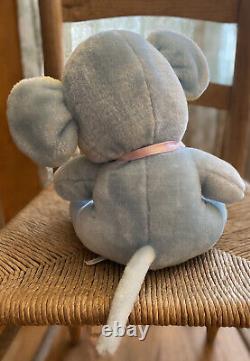 Vintage Blue Yellow Mouse Plush Stuffed Animal Pastel Pink Bow Soft Toy 12