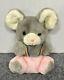 Vintage Mouse 9 Plush Stuffed Animal With Rainbow Suspenders Grey Pink