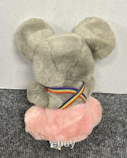 Vintage Mouse 9 Plush Stuffed Animal with Rainbow Suspenders Grey Pink