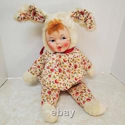 Vintage Rubber Face Bunny Rabbit Easter Stuffed Animal Plush Doll Toy 21 Floral