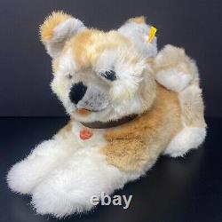 Vintage Steiff Akita Dog Plush Realistic 17 Stuffed Animal Laying Down Collar
