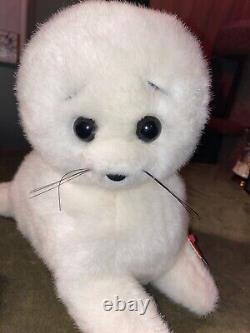 Vtg TY Classic White Seal MISTY Plush Stuffed Animal Style #7400 RARE 1990 10