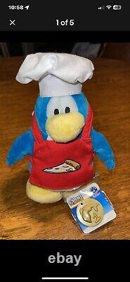 Chef de pizza en peluche bleu du Disney Club Penguin 8 avec pièce et étiquette, neuf