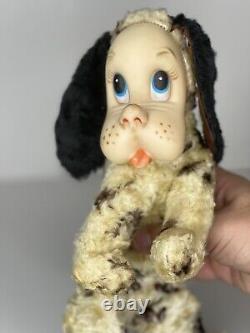 Chiot Dalmatien en peluche avec visage en caoutchouc Vintage Rushton et étiquette