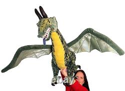 Dragon ailé vert JUMBO de 32 pouces de la tête aux pieds, peluche longue de 55 pouces.