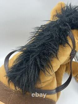 Énorme peluche de cheval avec selle et rênes, animal en peluche noir Hugfun, à chevaucher et câliner, de 40 pouces.
