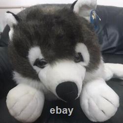 Grande peluche d'un chien loup husky noir et gris géant de 31 pouces