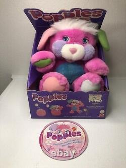 Jouet en peluche VTG Popples PRIZE 1985 Mattel Rose Bleu RARE avec BOÎTE ORIGINALE Popple