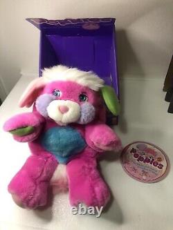 Jouet en peluche VTG Popples PRIZE 1985 Mattel Rose Bleu RARE avec BOÎTE ORIGINALE Popple