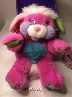 Jouet en peluche VTG Popples PRIZE 1985 Mattel Rose Bleu RARE avec BOÎTE ORIGINALE Popple