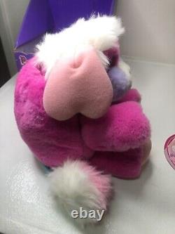 Jouet en peluche VTG Popples PRIZE 1985 Mattel Rose Bleu RARE avec BOÎTE ORIGINALE Popple