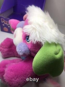 Jouet en peluche VTG Popples PRIZE 1985 Mattel Rose Bleu RARE avec BOÎTE ORIGINALE Popple