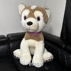 Peluche de chien husky assis avec des yeux violets/collier animal en peluche 36 grand