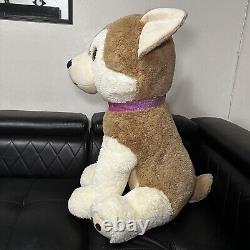 Peluche de chien husky assis avec des yeux violets/collier animal en peluche 36 grand