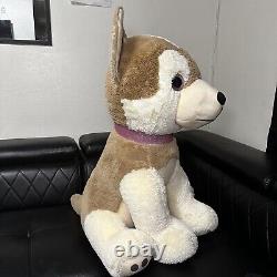 Peluche de chien husky assis avec des yeux violets/collier animal en peluche 36 grand