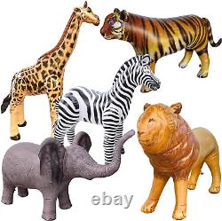 Safari Animaux en Peluche Gonflable 5 Pack Girafe Zèbre Éléphant Lion Tigre