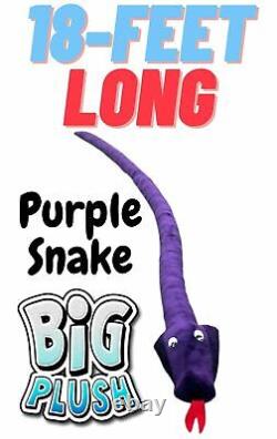 Serpent géant en peluche de 18 pieds doux violet, gros animal en peluche géant