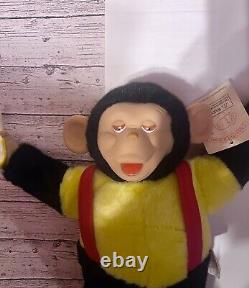 Singe joyeux tenant un animal en peluche banane de 18 pouces de haut NWT ZIPPY MR BIM