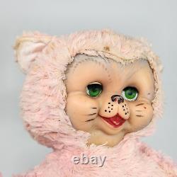 Vintage Master Industries Caoutchouc Visage Bébé Rose Chat En Peluche D'animaux