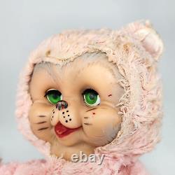 Vintage Master Industries Caoutchouc Visage Bébé Rose Chat En Peluche D'animaux